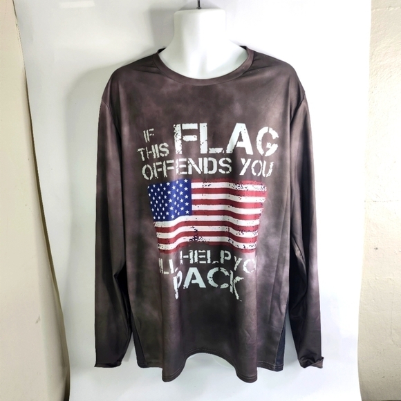 If This Flag Offends You Long Sleeve Compression Shirt Men's XXL Grey Green NEW - Picture 1 of 8